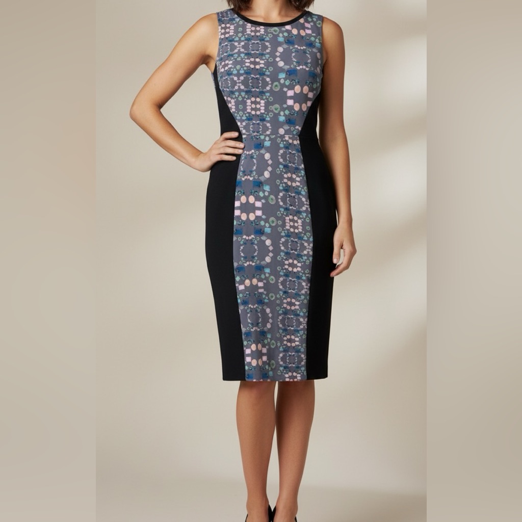 Sanctuary Geometric Print Colorblock Bodycon Midi Dress